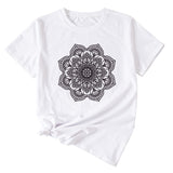 Flower Pattern Printed Casual Loose Round Neck Short Sleeves