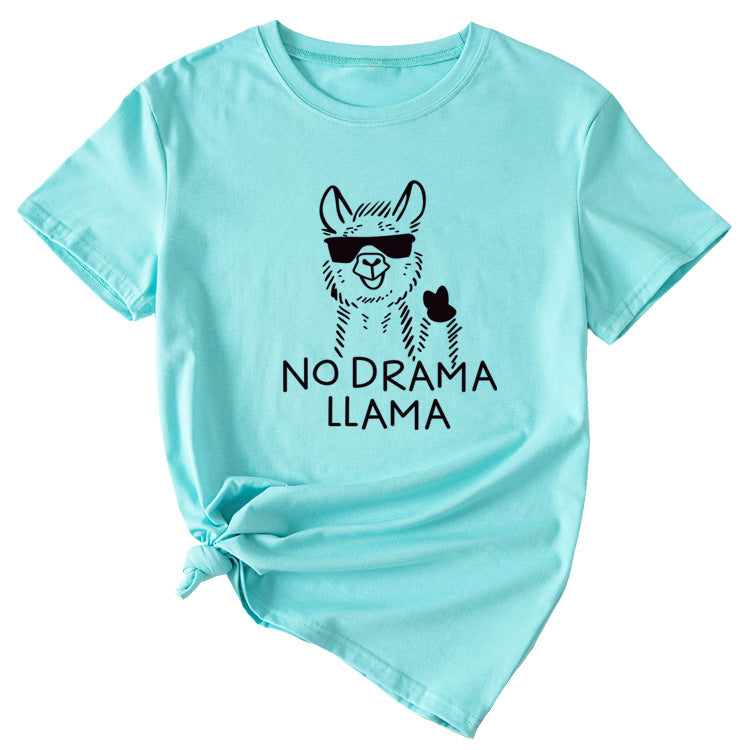 Womens Dress No Drama Llama Leisure Round Neck Short Sleeve T-shirt