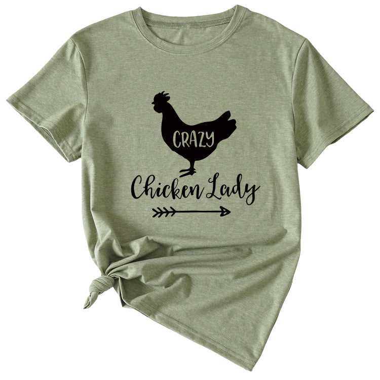 Crazy Chicken Lady Fun Pattern Short Sleeve Shirt