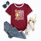 Sunshine Mixed with Sunflower Pattern Ladies Short Sleeve T-shirt