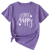 Fashion Letter Choose Happy Loose Short Sleeve Womens T-shirt