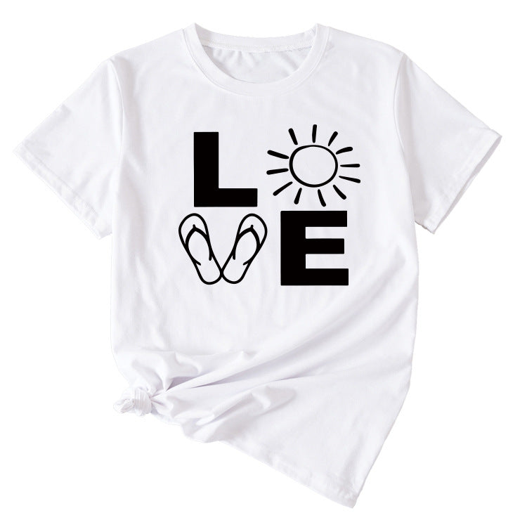 LOVE Fun Pattern Women's Loose Round Neck Short Sleeve Top Shirt