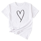 Fashion Womens Blouse Simple Love Pattern Printing Casual Round Neck Short Sleeve.