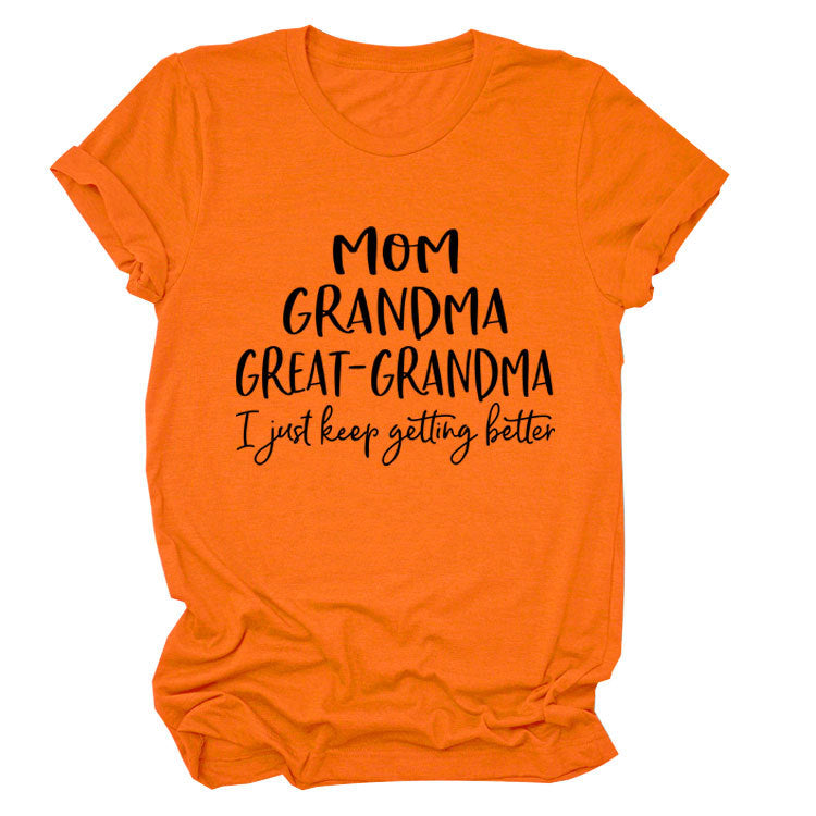 Loose Short Sleeve MOM GRANDMA GREAT Letter Print Crew Neck T-Shirt
