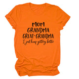 Loose Short Sleeve MOM GRANDMA GREAT Letter Print Crew Neck T-Shirt