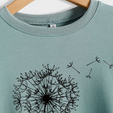 Bedrucktes Löwenzahn-Rundhals-Langarmshirt für Damen, lockerer Pullover