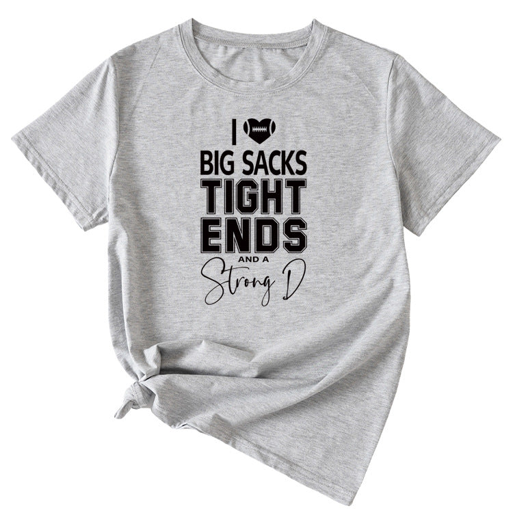 Big sacks Tight Ends Letter Large Women's Short Sleeve T-shirt