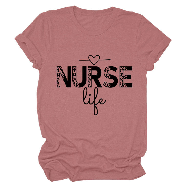 NURSE Life Letter Crew Neck Loose Short Sleeve Casual T-Shirt Women