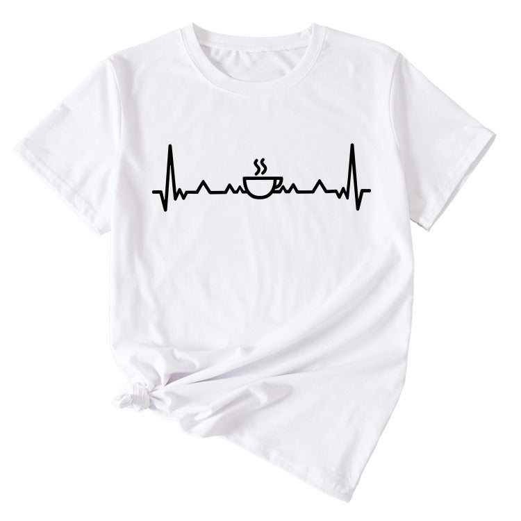 ECG Coffee Women's Loose Short Sleeve Top Round Neck T-shirt