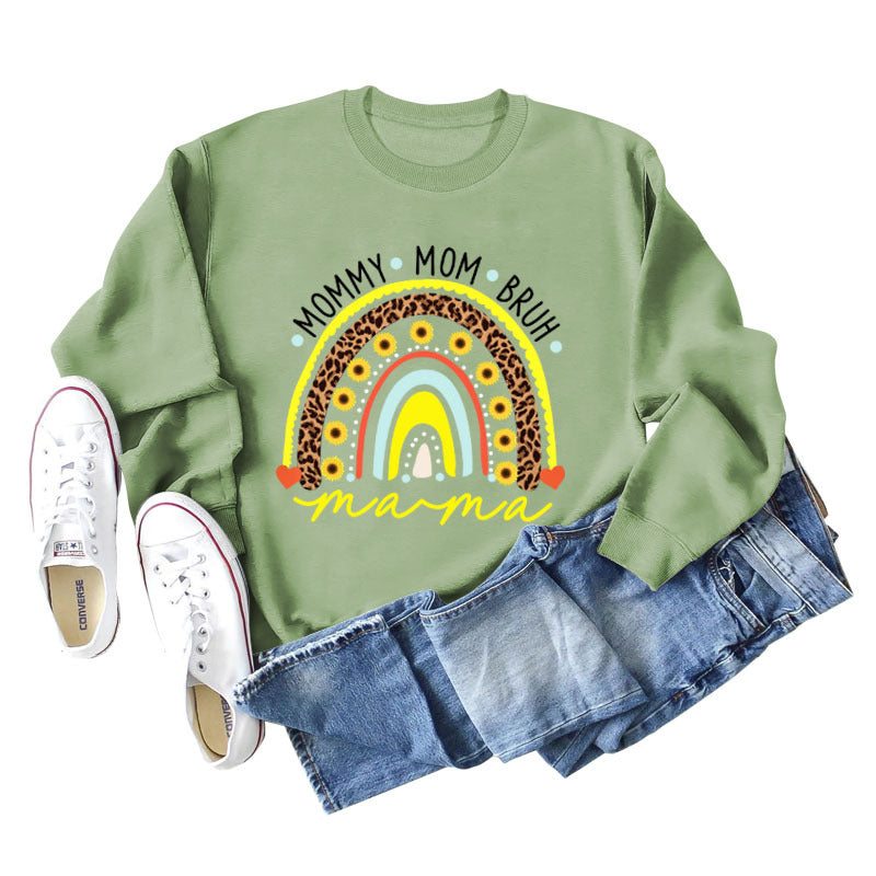 MOMMY MOM BRUH Pullover mit Rundhalsausschnitt und langen Ärmeln und Regenbogen-Liebesbrief-Print