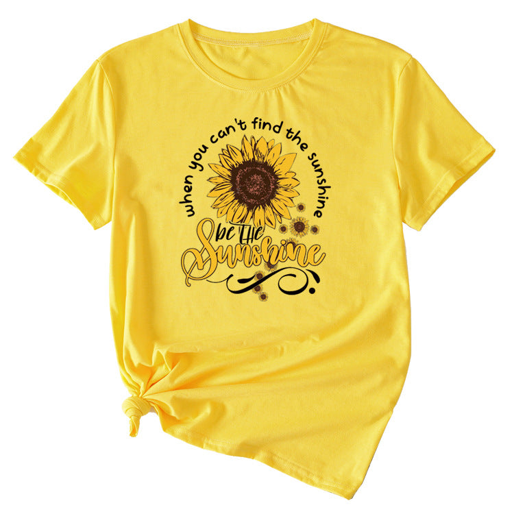 When You Cant Find Letters Sunflower Printed Round Neck Short Sleeve T-shirt