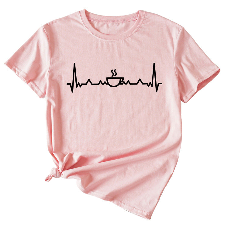 ECG Coffee Women's Loose Short Sleeve Top Round Neck T-shirt