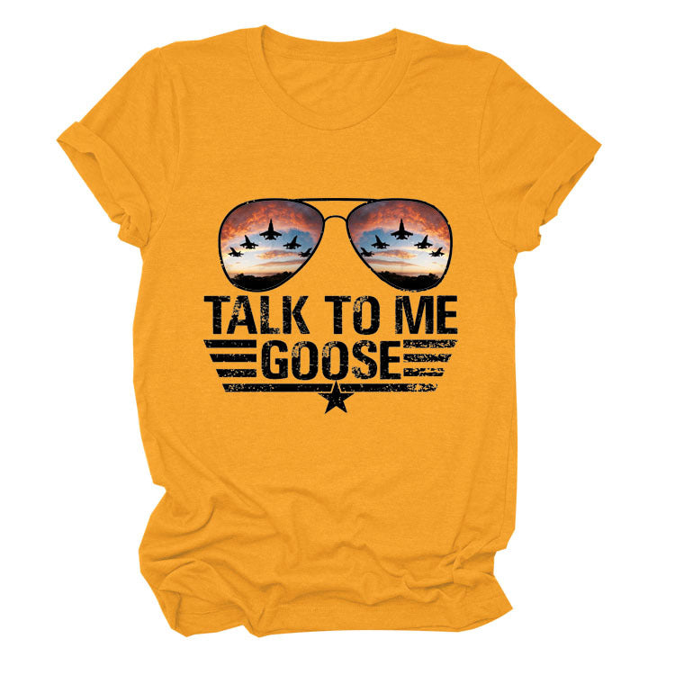 TALK TO ME GOOSE Summer Letter Print Crew Neck Short Sleeve T-Shirt