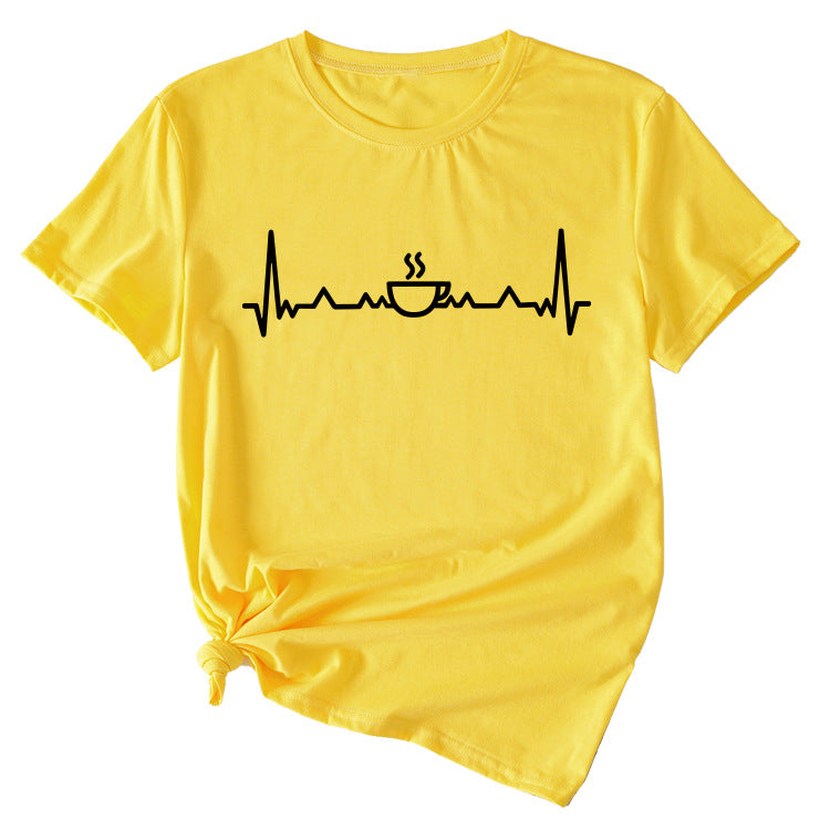 ECG Coffee Women's Loose Short Sleeve Top Round Neck T-shirt