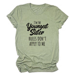 Letter Print I'm The Youngest Sister Fashion Short-sleeved T-shirt