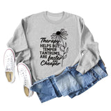 Therapy Helps But Temper Rundhals-Langarm-T-Shirt für Damen