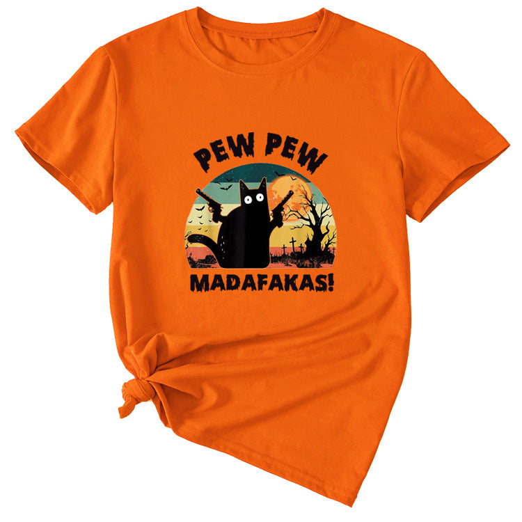 Pew Pew Fun Pattern Women's Casual Round Neck Short Sleeve T-shirt