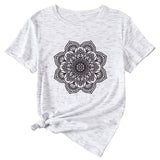 Flower Pattern Printed Casual Loose Round Neck Short Sleeves