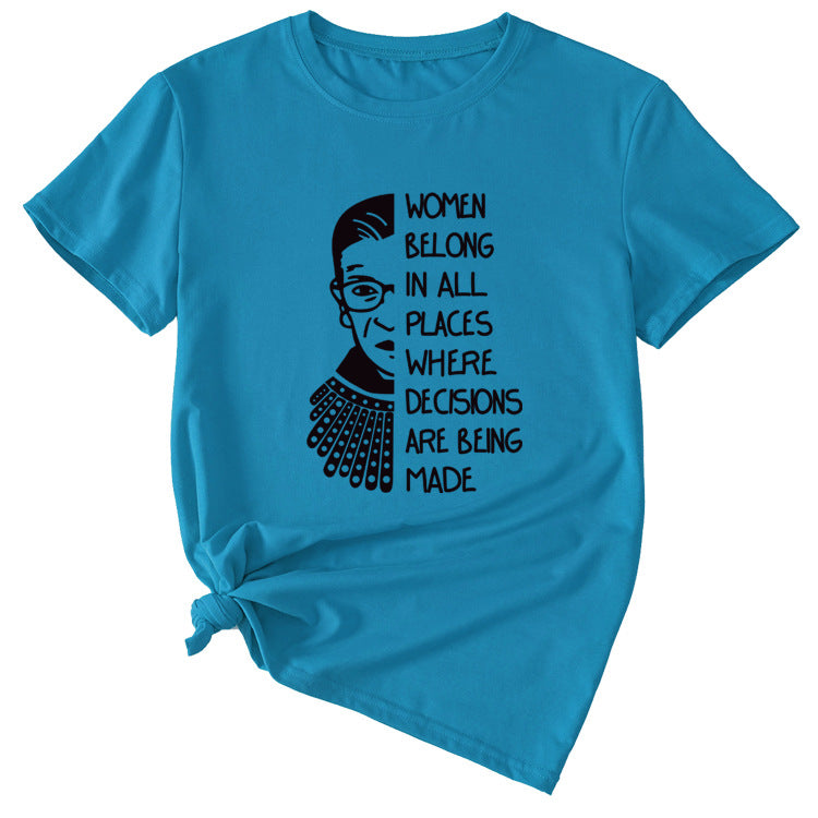 Letter Pattern Women Belong in All Places Short Sleeve T-shirt