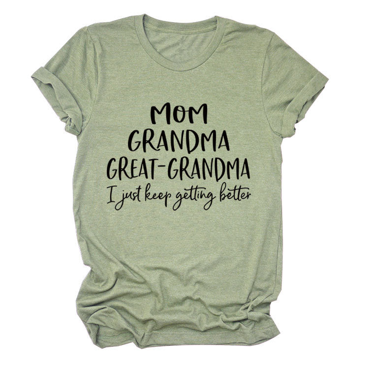 Loose Short Sleeve MOM GRANDMA GREAT Letter Print Crew Neck T-Shirt