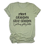 Loose Short Sleeve MOM GRANDMA GREAT Letter Print Crew Neck T-Shirt