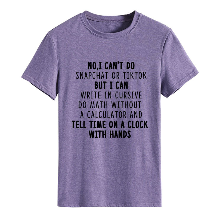 NO I CAN'T DO Alphabet Crew Neck Loose Short Sleeve Large Size T-Shirt