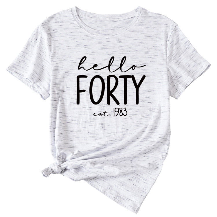 English Letter Hello Forest Est 1983 Round Neck Short Sleeve T-shirt