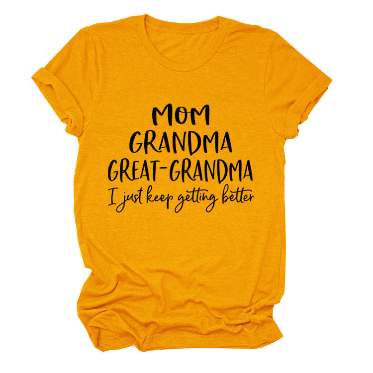Loose Short Sleeve MOM GRANDMA GREAT Letter Print Crew Neck T-Shirt
