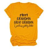 Loose Short Sleeve MOM GRANDMA GREAT Letter Print Crew Neck T-Shirt