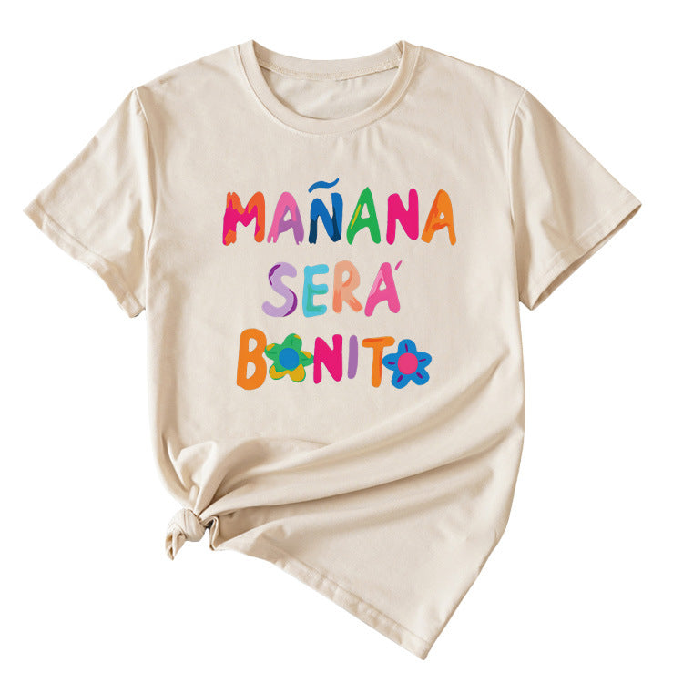 MANANA SERA Letter Fashion Crew Neck Loose Women's Short Sleeve T-Shirt