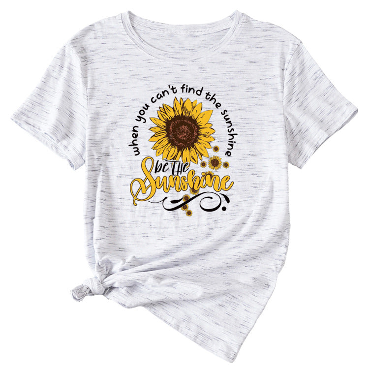 When You Cant Find Letters Sunflower Printed Round Neck Short Sleeve T-shirt