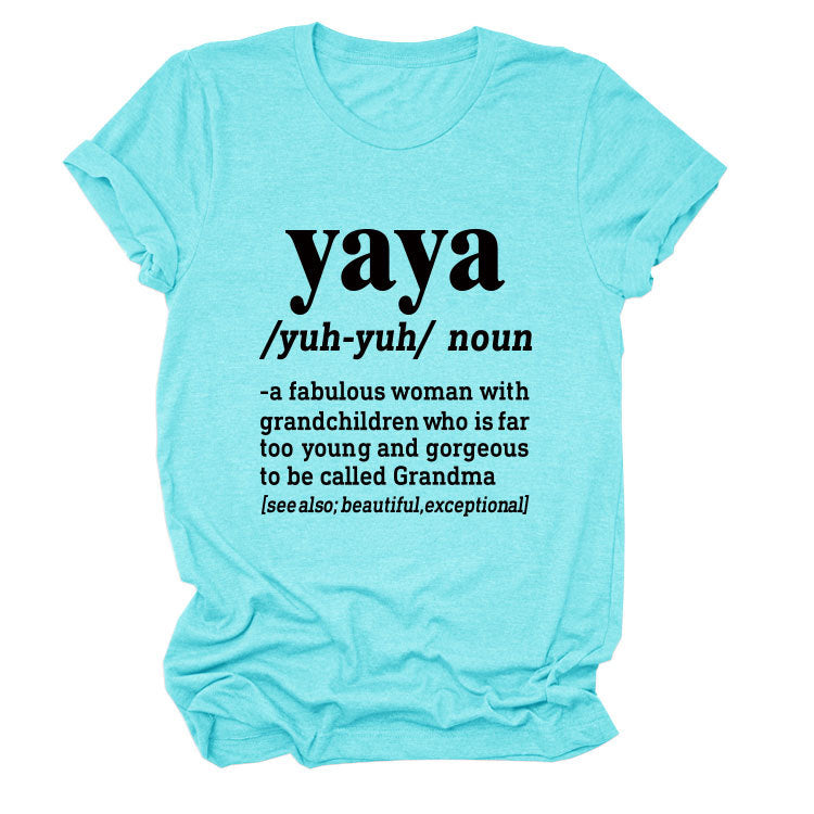 Casual round neck yaya yuh yun noun simple printing short sleeves