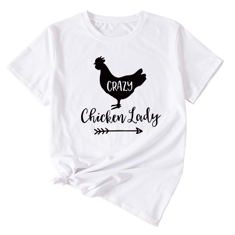 Crazy Chicken Lady Fun Pattern Short Sleeve Shirt