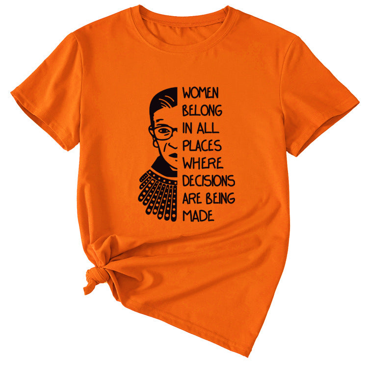 Letter Pattern Women Belong in All Places Short Sleeve T-shirt