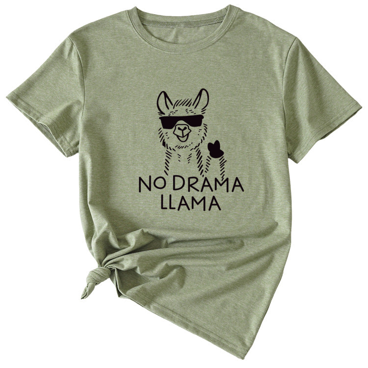 Womens Dress No Drama Llama Leisure Round Neck Short Sleeve T-shirt