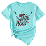 T-shirt à manches courtes et col rond pour femmes, à la mode, motif Rose Bullhead, décontracté