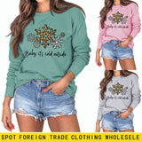 Baby, It's Cold Outside, Letter Print Leopard Print Long-sleeved Round Neck Sweater