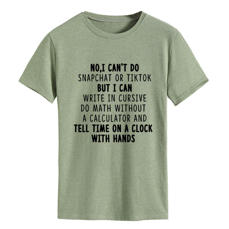 NO I CAN'T DO Alphabet Crew Neck Loose Short Sleeve Large Size T-Shirt
