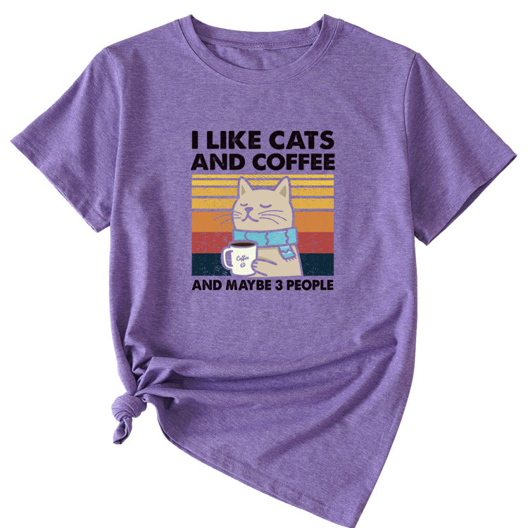 I Like Cats And Coffee Fun Pattern Short Sleeve Woman