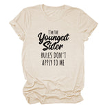 Letter Print I'm The Youngest Sister Fashion Short-sleeved T-shirt