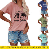 I Run on Caffeine Chaos's Short Sleeve T-shirt Printed in Black and White Letters.