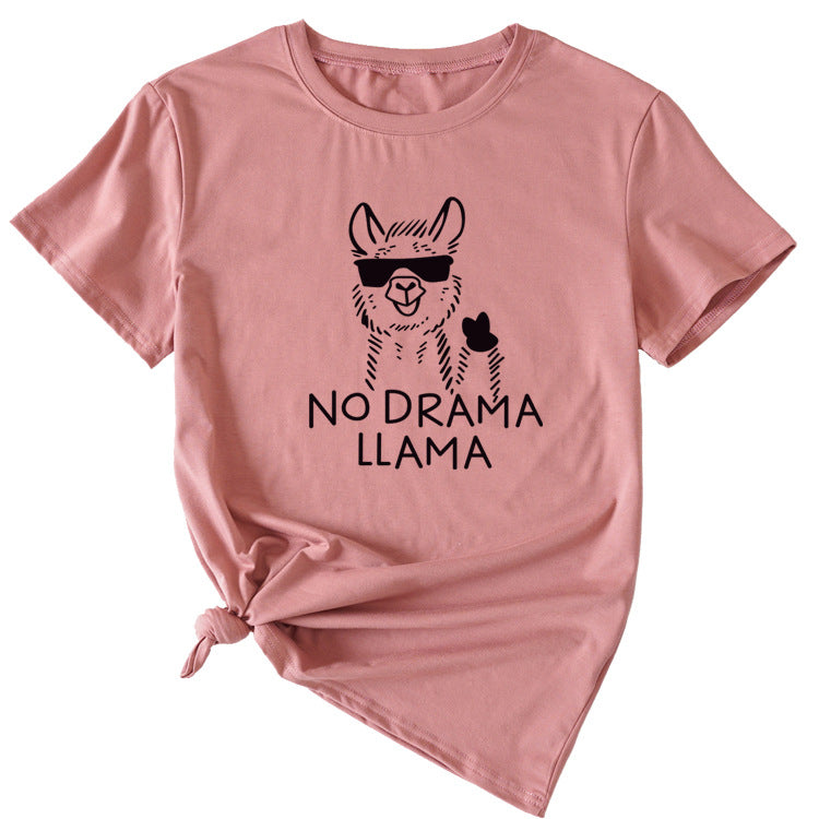 Womens Dress No Drama Llama Leisure Round Neck Short Sleeve T-shirt
