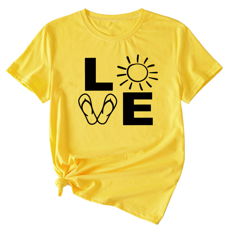 LOVE Fun Pattern Women's Loose Round Neck Short Sleeve Top Shirt