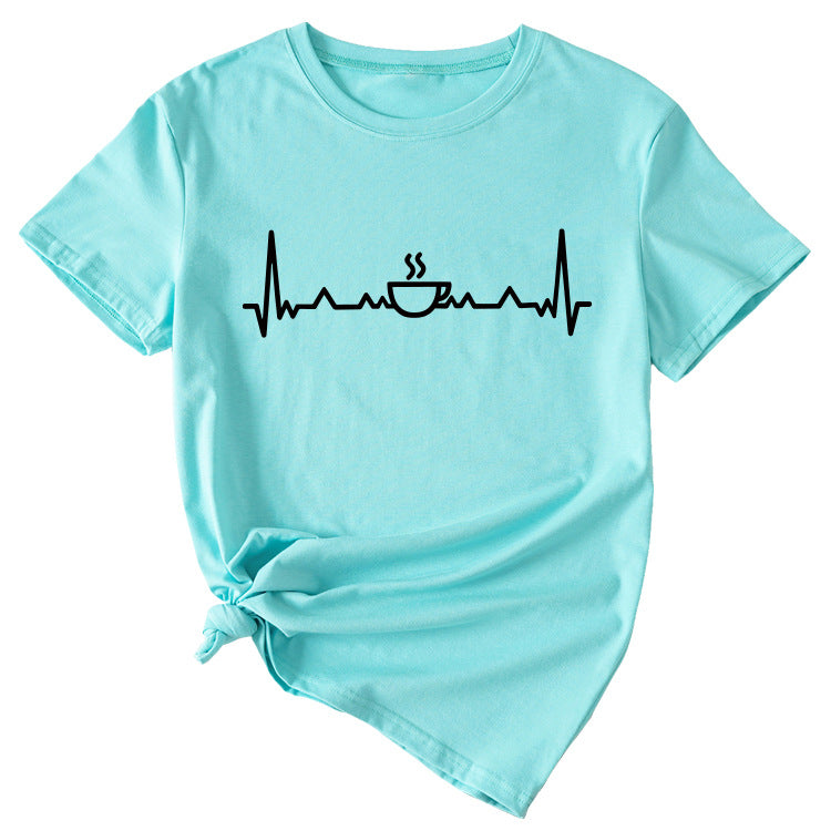 ECG Coffee Women's Loose Short Sleeve Top Round Neck T-shirt