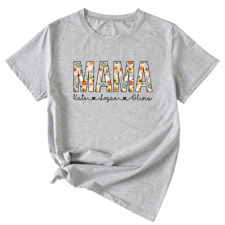 Letter Mama Kate Women's Casual Round Neck Short Sleeve T-shirt