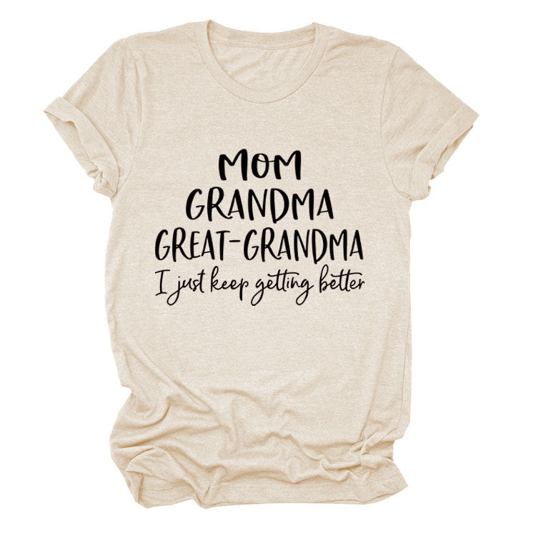 Loose Short Sleeve MOM GRANDMA GREAT Letter Print Crew Neck T-Shirt