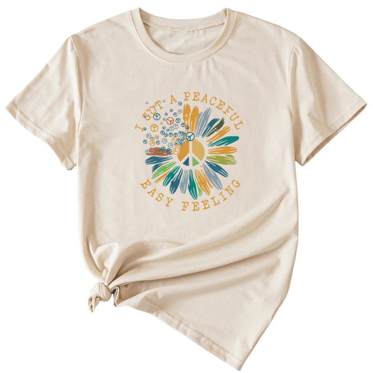 Fashion I GOT A PEACEFUL EASY Fun Pattern Short Sleeve T-shirt