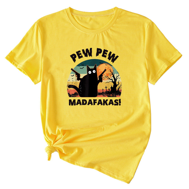 Pew Pew Fun Pattern Women's Casual Round Neck Short Sleeve T-shirt