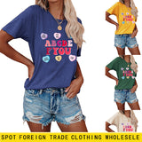 Letter ABCDEF You Printed Women's Summer Casual Loose Short Sleeve
