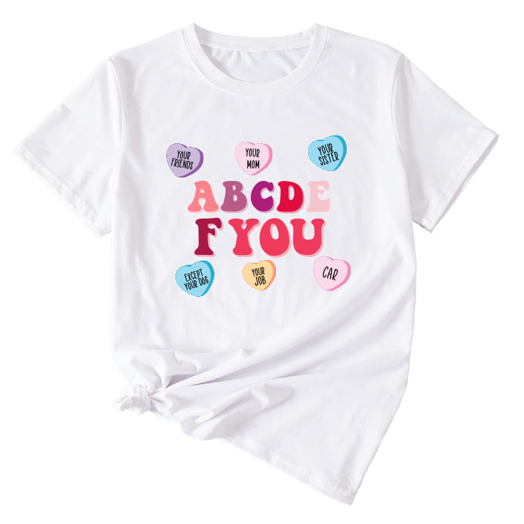 Letter ABCDEF You Printed Women's Summer Casual Loose Short Sleeve